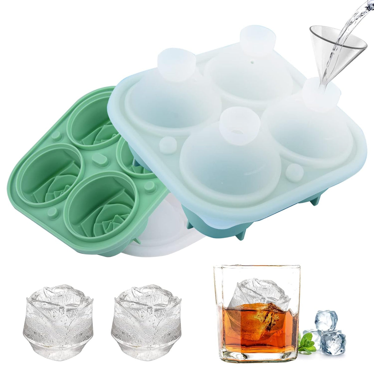 Rose Ice Cube Tray, Silicone Ice Cube Mold (Built-in Funnel), Large Rose Ice Cube Tray