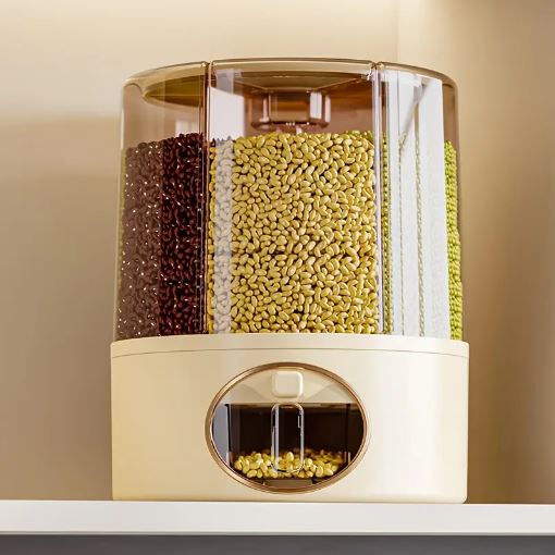1pc Rotating Grain Storage Box with Viewing Window, Moisture-Proof Sealed Container for Rice, Cereals, Grains, Flour