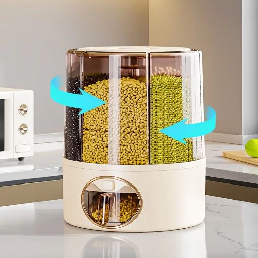 1pc Rotating Grain Storage Box with Viewing Window, Moisture-Proof Sealed Container for Rice, Cereals, Grains, Flour