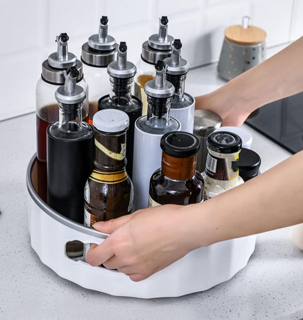 Rotating Tabletop Seasoning Bottle Storage Tray Multifunction Plastic Revolving Spice Rack Cosmetic Tray Rotating Desktop Tray