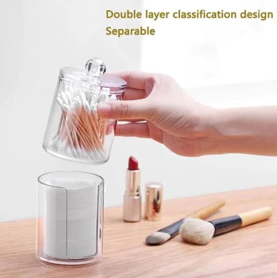 Dual-Tier Acrylic Storage Organizer for Cotton Swabs and Pads