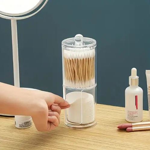 Dual-Tier Acrylic Storage Organizer for Cotton Swabs and Pads