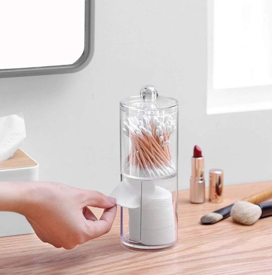Dual-Tier Acrylic Storage Organizer for Cotton Swabs and Pads