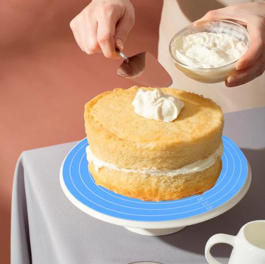 Round Silicone Baking Mat, Cake Mat Silicone Baking Mat with Measurements for Cake Turntable Stand Non-Stick Heat Resistant Pastry Baking Sheet
