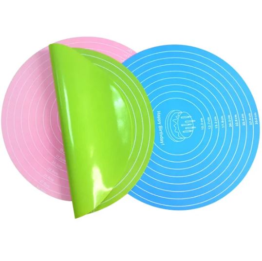 Round Silicone Baking Mat, Cake Mat Silicone Baking Mat with Measurements for Cake Turntable Stand Non-Stick Heat Resistant Pastry Baking Sheet