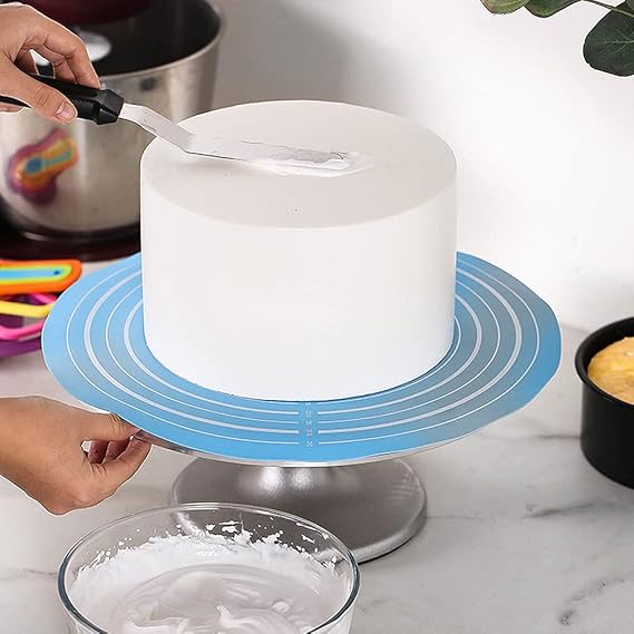 Round Silicone Baking Mat, Cake Mat Silicone Baking Mat with Measurements for Cake Turntable Stand Non-Stick Heat Resistant Pastry Baking Sheet