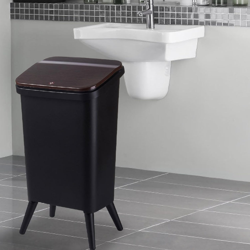 Rubbish Bin with Feet and Lid, Rubbish Bin, Waste Bin for Children's Room, Cabinet, Living Room, Bathroom, Kitchen, Black