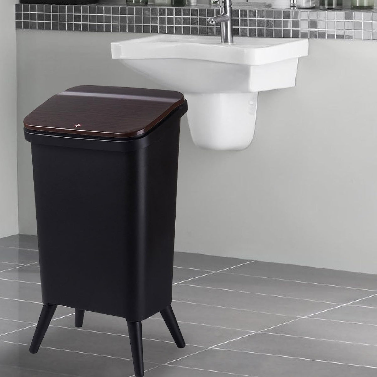 Rubbish Bin with Feet and Lid, Rubbish Bin, Waste Bin for Children's Room, Cabinet, Living Room, Bathroom, Kitchen, Black
