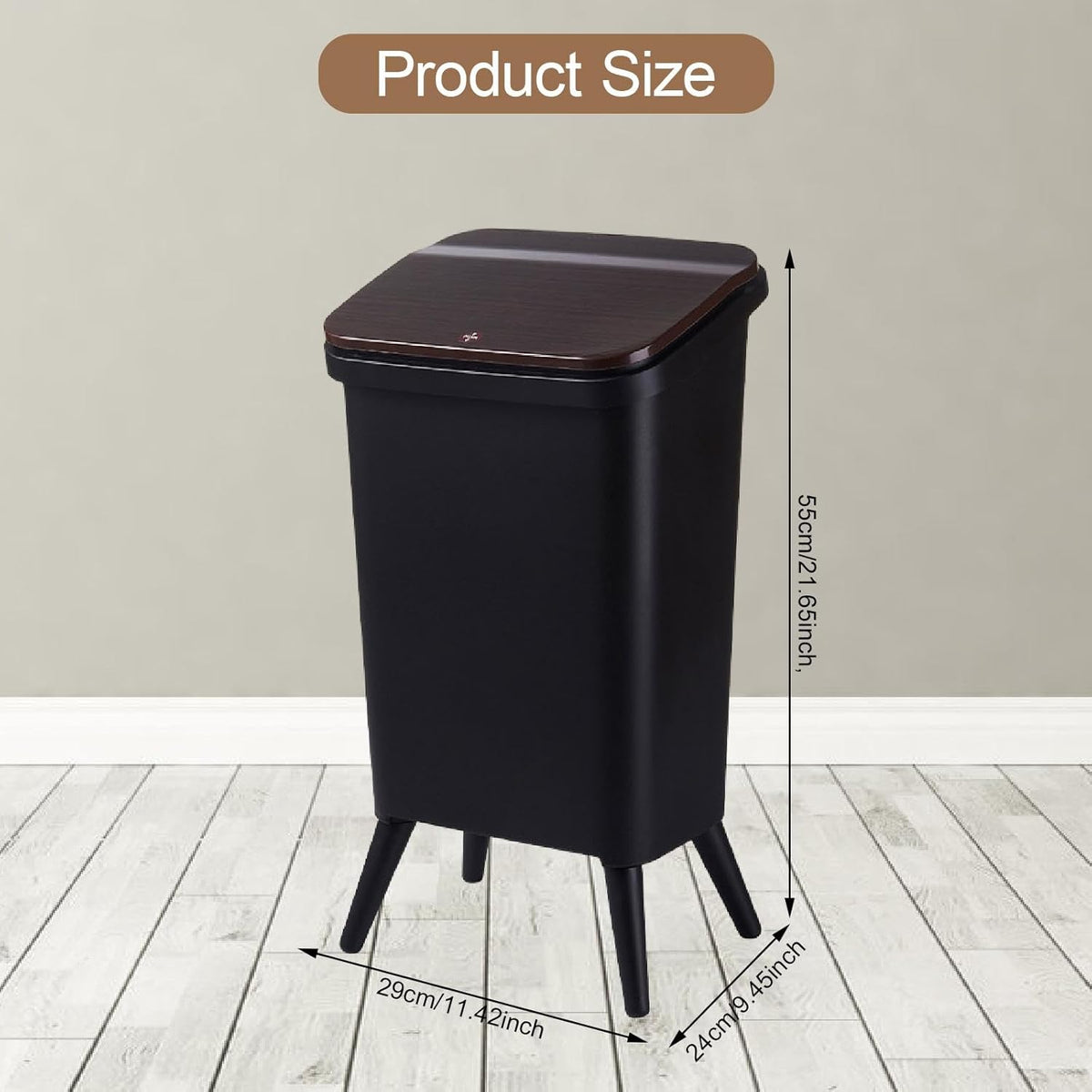 Rubbish Bin with Feet and Lid, Rubbish Bin, Waste Bin for Children's Room, Cabinet, Living Room, Bathroom, Kitchen, Black