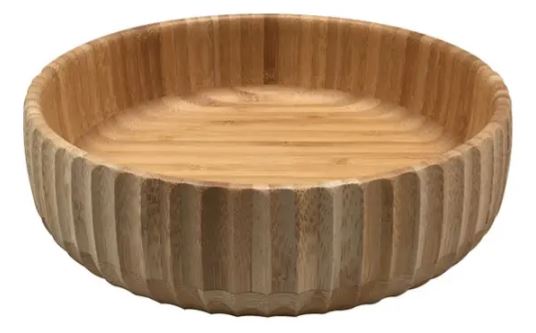 Natural Bamboo Fluted Bowl Salad Bowl Serving Bowl for Table