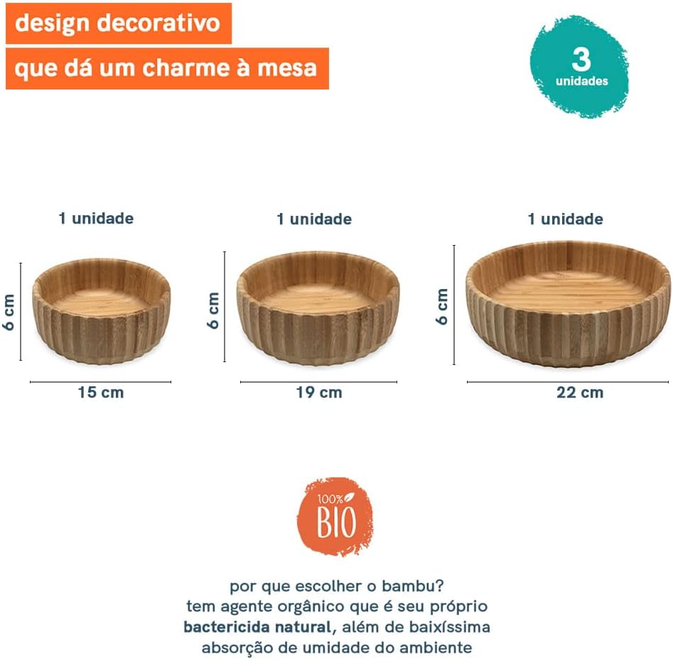 Natural Bamboo Fluted Bowl Salad Bowl Serving Bowl for Table