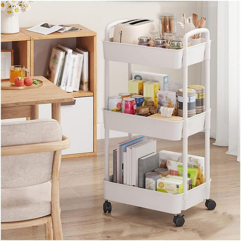 Salon Trolley Storage Shelf 3 Layers Of Rolling Carts, Multifunctional Cart Storage Rack, White