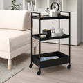 Metal 3-Tier Serving Trolley For Kitchen Home Office Bathroom Mobile Storage Rack Shelves - Black