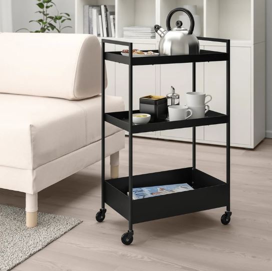 Metal 3-Tier Serving Trolley For Kitchen Home Office Bathroom Mobile Storage Rack Shelves - Black