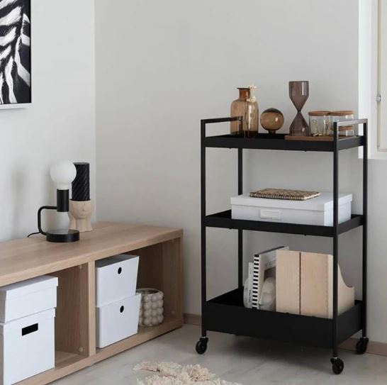 Metal 3-Tier Serving Trolley For Kitchen Home Office Bathroom Mobile Storage Rack Shelves - Black