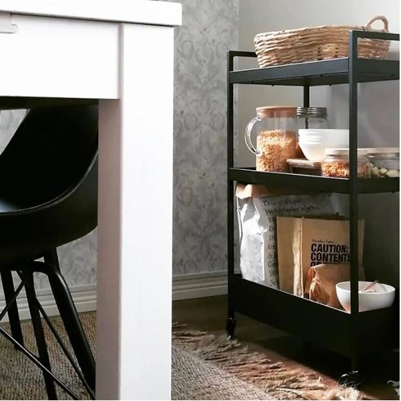 Metal 3-Tier Serving Trolley For Kitchen Home Office Bathroom Mobile Storage Rack Shelves - Black