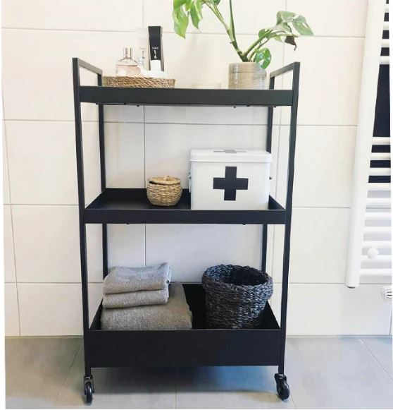 Metal 3-Tier Serving Trolley For Kitchen Home Office Bathroom Mobile Storage Rack Shelves - Black