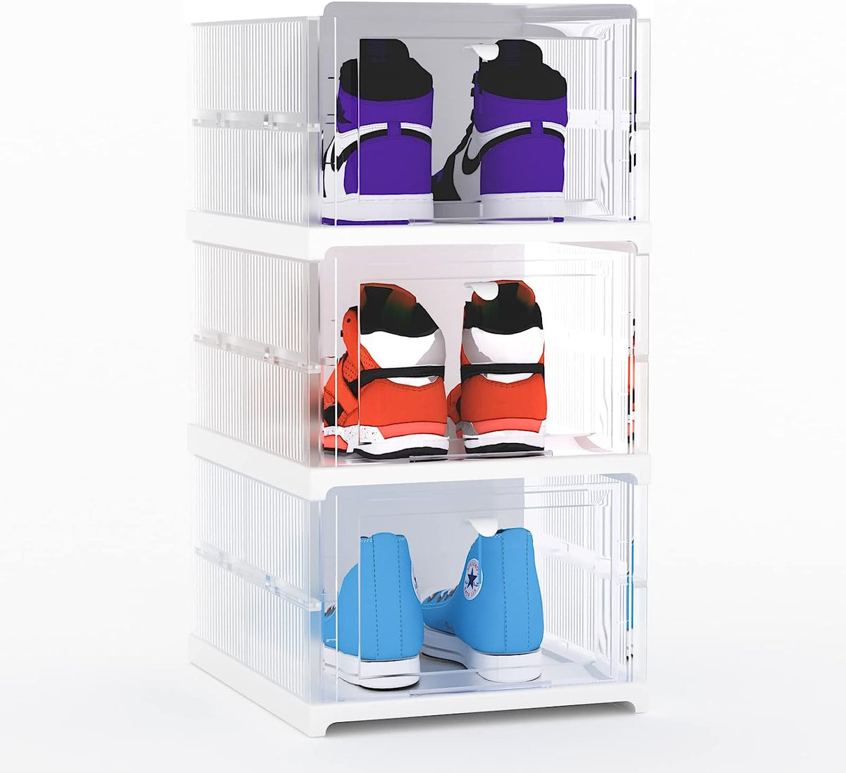 Shoe Storage Boxes, 3 Pack Installation-Free Stackable Shoe Boxes Large Capacity, Shoe Organizer With Doors