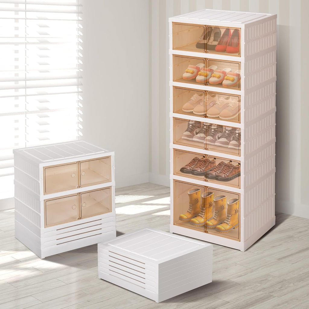 6-Tier Foldable Shoe Rack Organizer Portable Shoe Cabinet with Magnetic Clear Door