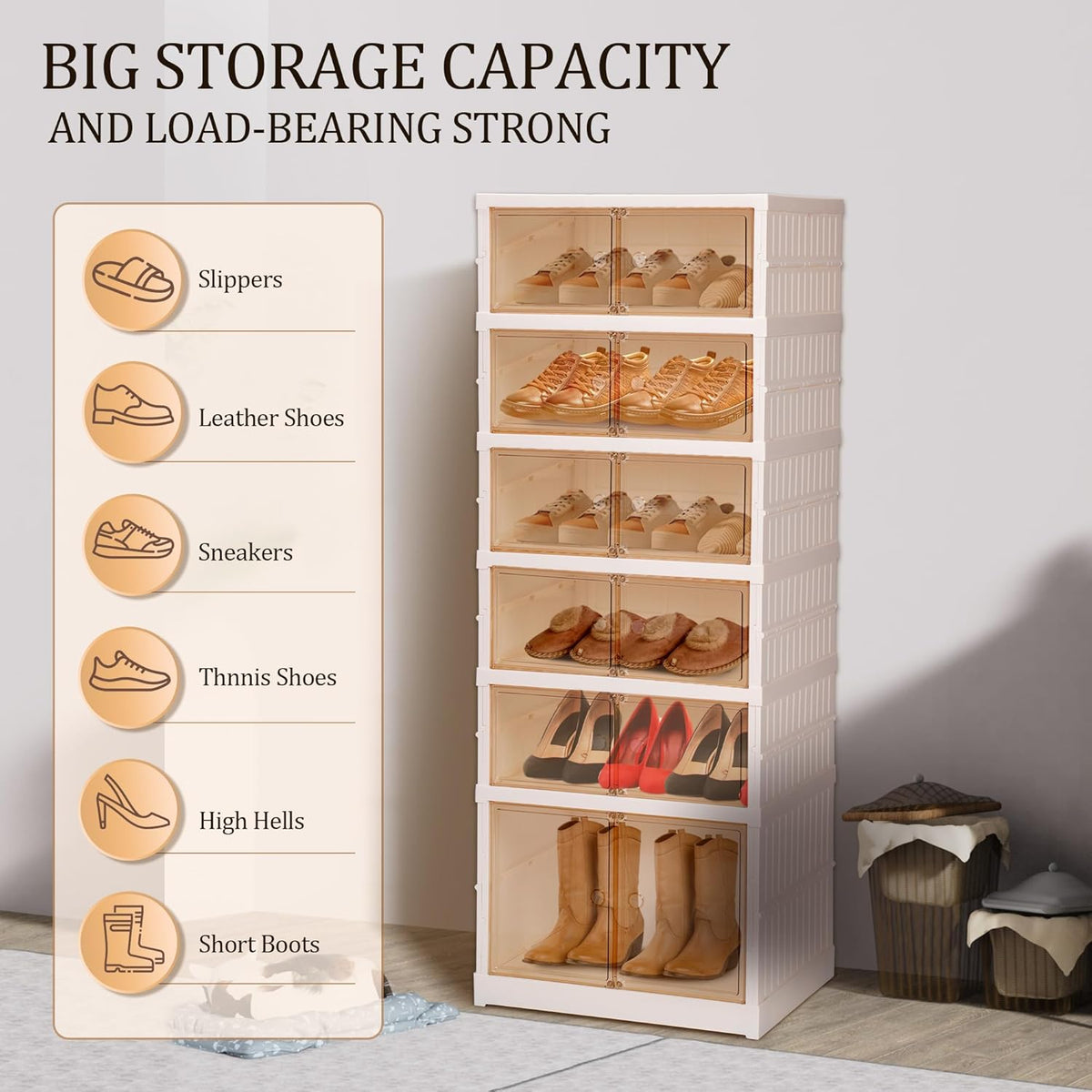 6-Tier Foldable Shoe Rack Organizer Portable Shoe Cabinet with Magnetic Clear Door