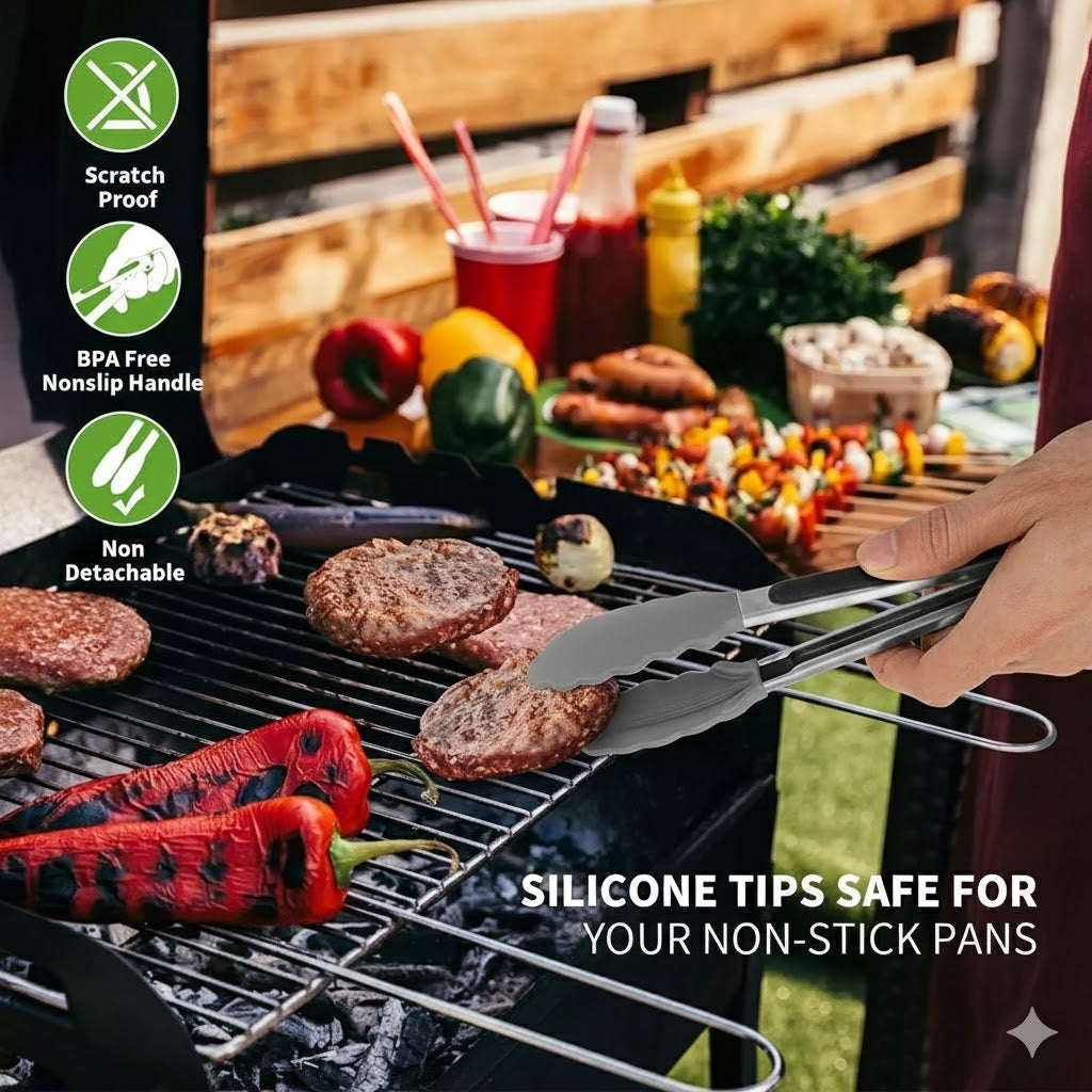 Silicone Cooking Tongs, Kitchen Food Tongs Silicone Grip for BBQ Grilling Turner