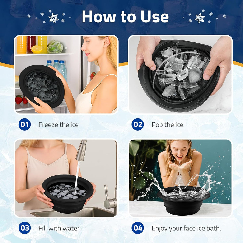 Silicone Ice Cube Bowl for Ice Facial & Cold Therapy, Foldable Facial Ice Bath with Built-in Icetray