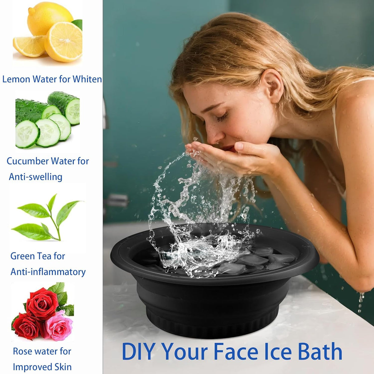 Silicone Ice Cube Bowl for Ice Facial & Cold Therapy, Foldable Facial Ice Bath with Built-in Icetray