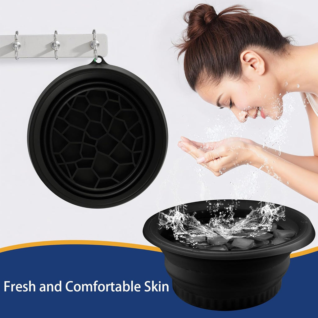 Silicone Ice Cube Bowl for Ice Facial & Cold Therapy, Foldable Facial Ice Bath with Built-in Icetray