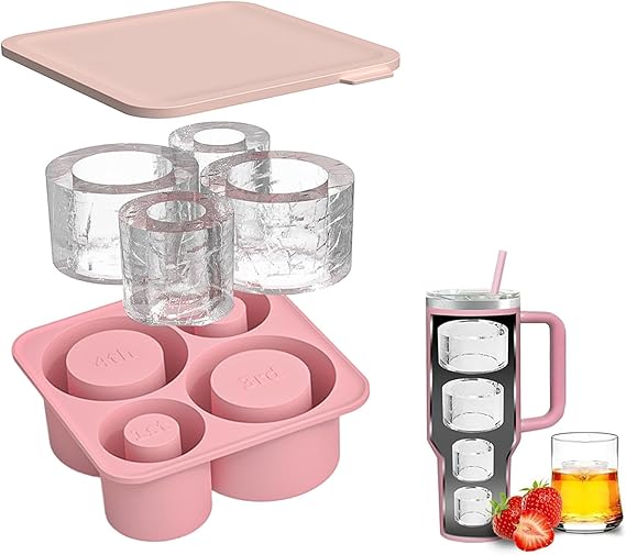 Silicone Ice Cube Tray with Lid, Silicone Ice Cube Tray for 20-30-40 oz Tumbler Cup (Pink)