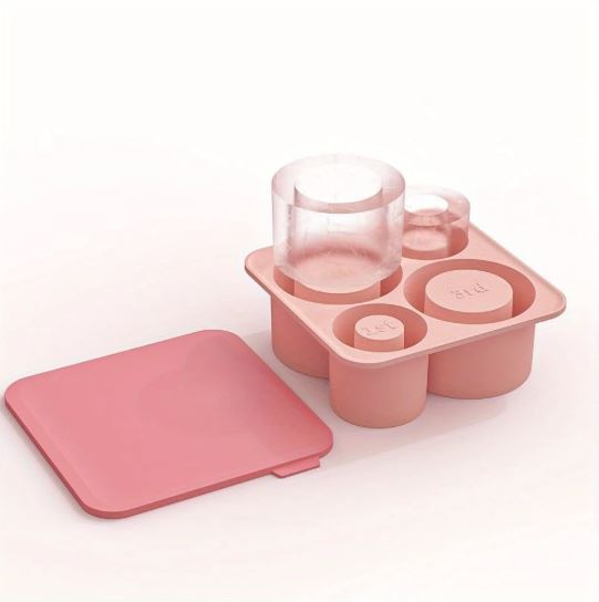 Silicone Ice Cube Tray with Lid, Silicone Ice Cube Tray for 20-30-40 oz Tumbler Cup (Pink)