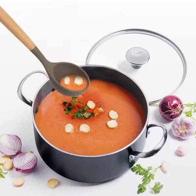 Silicone Ladle Wooden Handle, Silicone Kitchen Cooking Utensils - BPA-Free & Heat Resistant