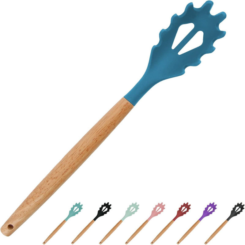 Silicone Noodle And Pasta Spoon With Wooden Handle