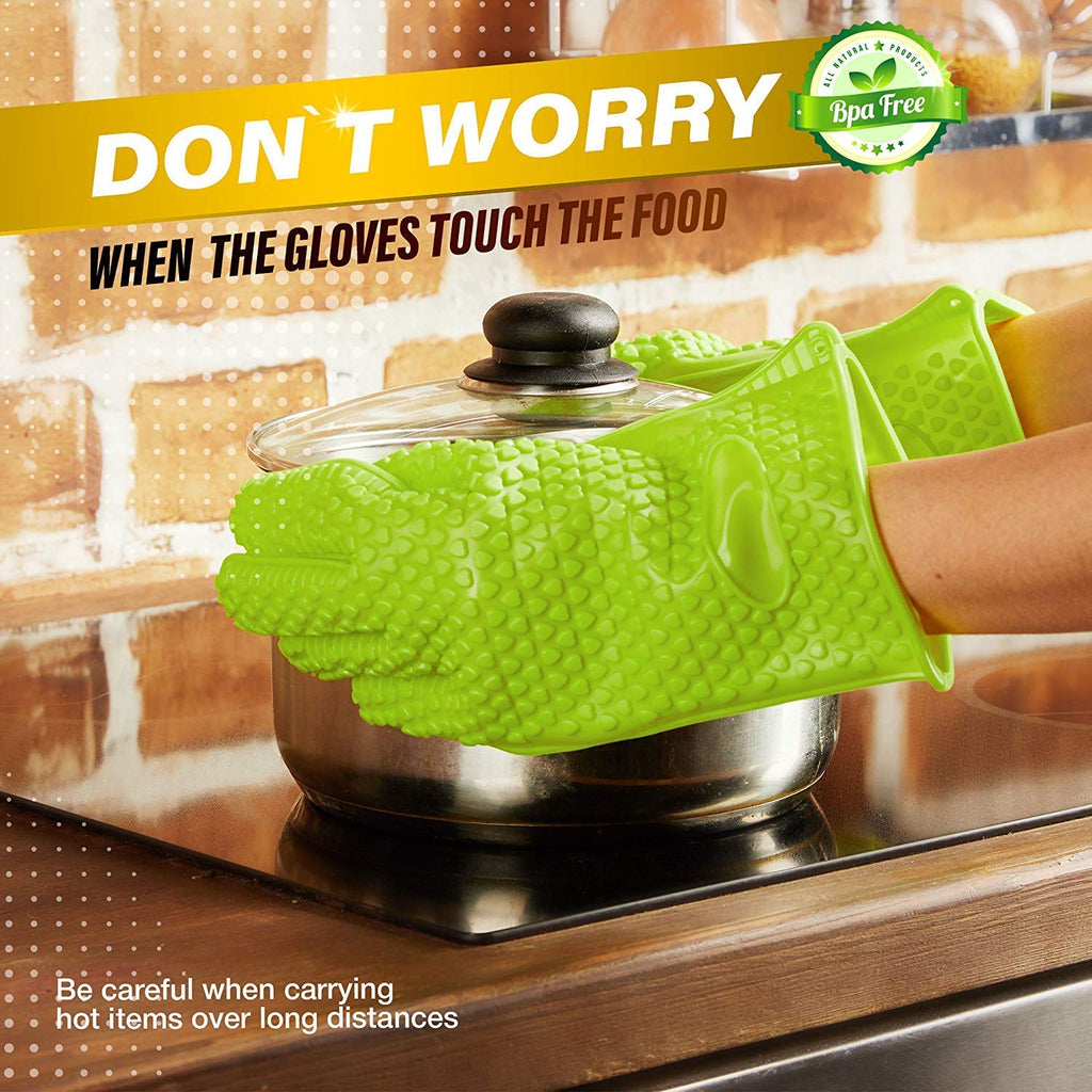 Durable Silicone Oven Gloves Heat Resistant Safe Cooking Baking Frying Barbecue