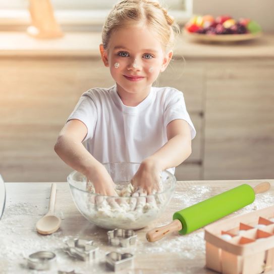 Silicone Rolling Pin for Baking Non-Stick Rolling Pin Dough Roller Wooden Handle Kitchen Accessories Pastry Roller