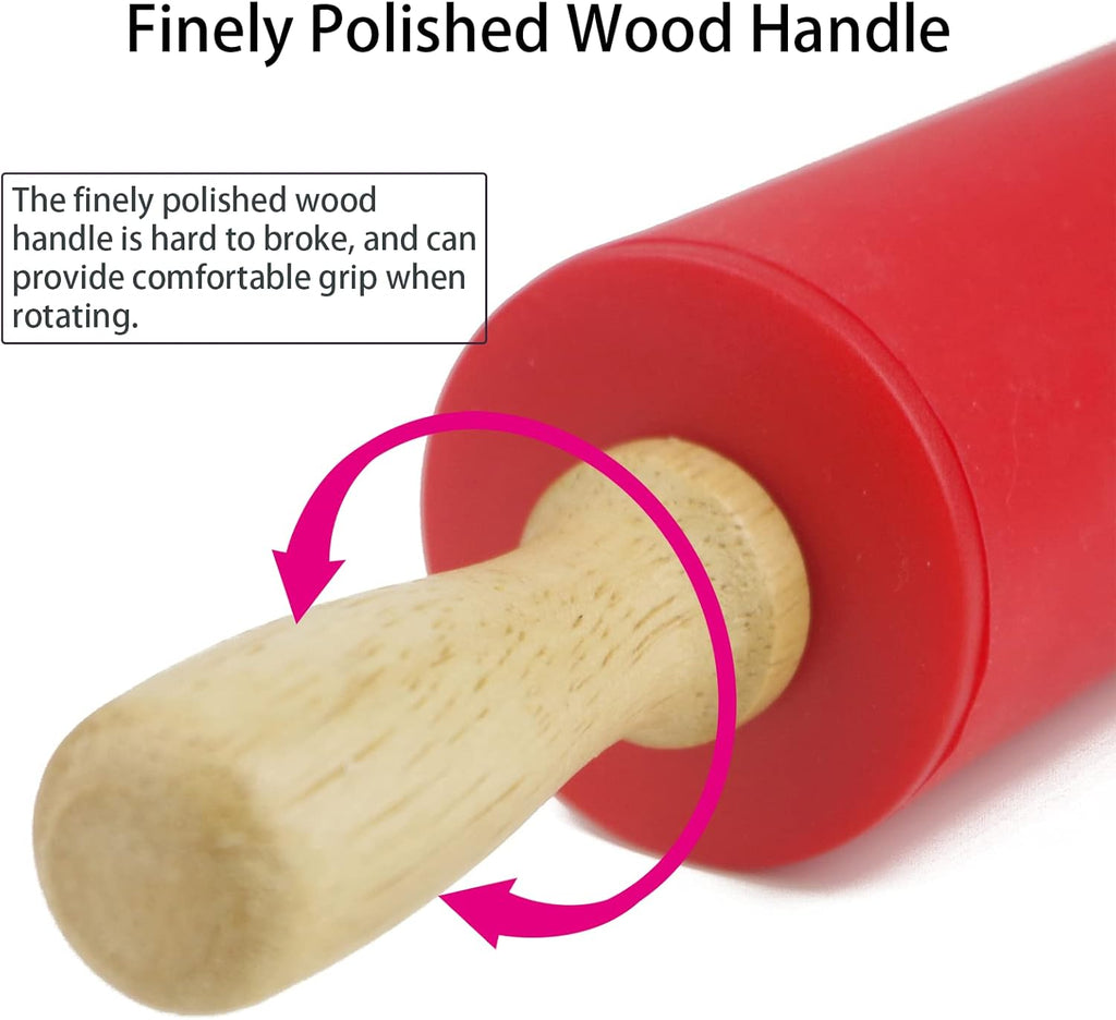 Silicone Rolling Pin for Baking Non-Stick Rolling Pin Dough Roller Wooden Handle Kitchen Accessories Pastry Roller