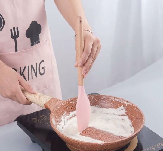 Silicone Curler Spatula Wooden Handle