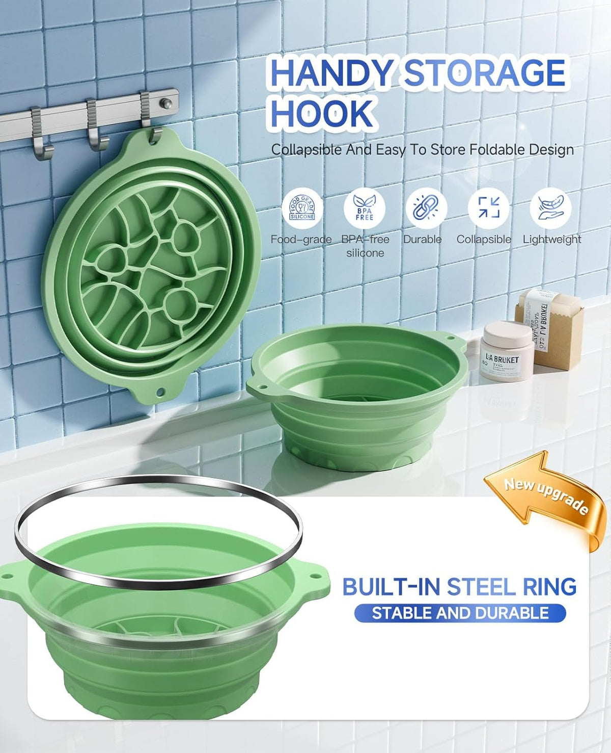 Silicone Ice Cube Bowl for Ice Facial & Cold Therapy, Foldable Facial Ice Bath with Built-in Icetray