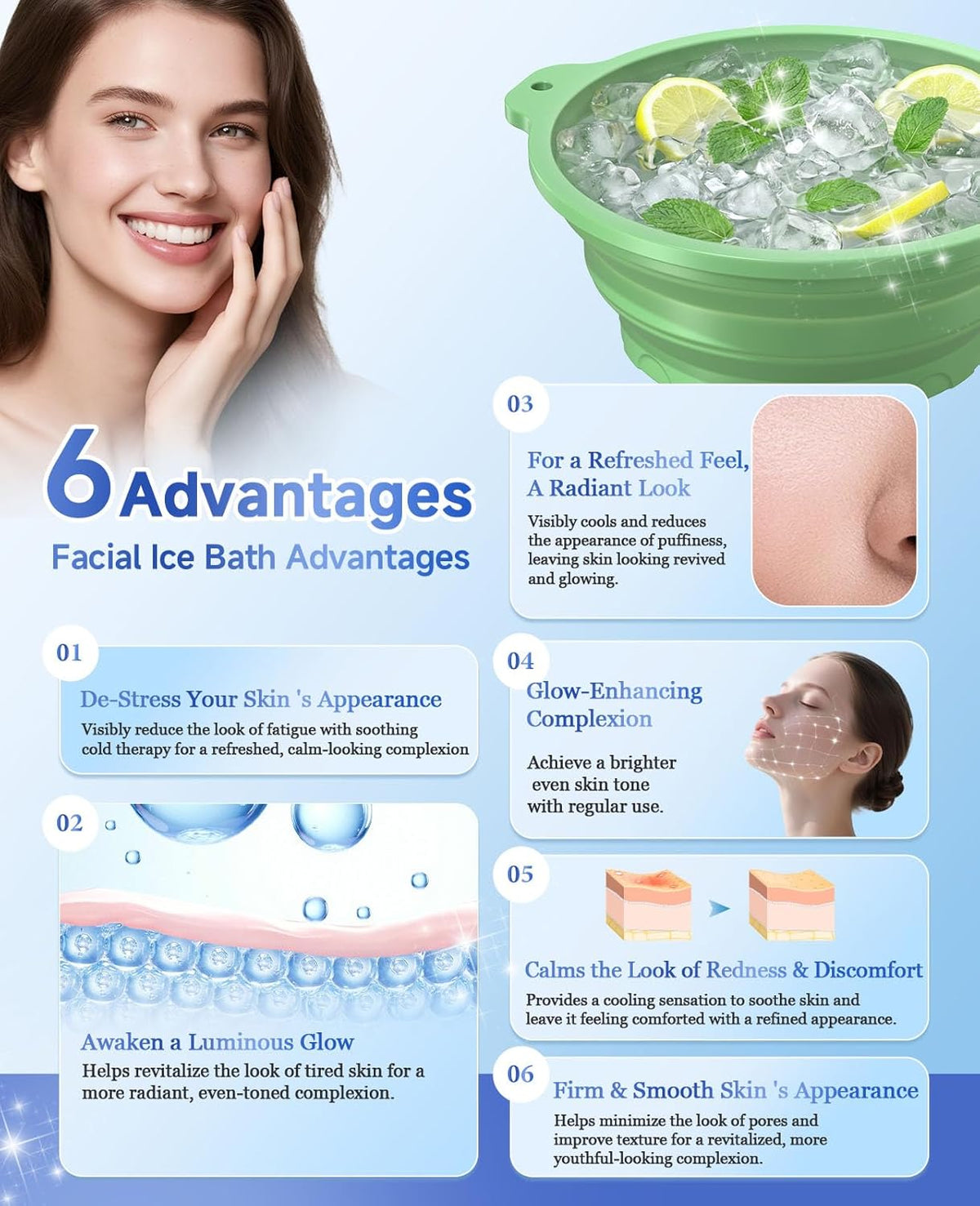 Silicone Ice Cube Bowl for Ice Facial & Cold Therapy, Foldable Facial Ice Bath with Built-in Icetray