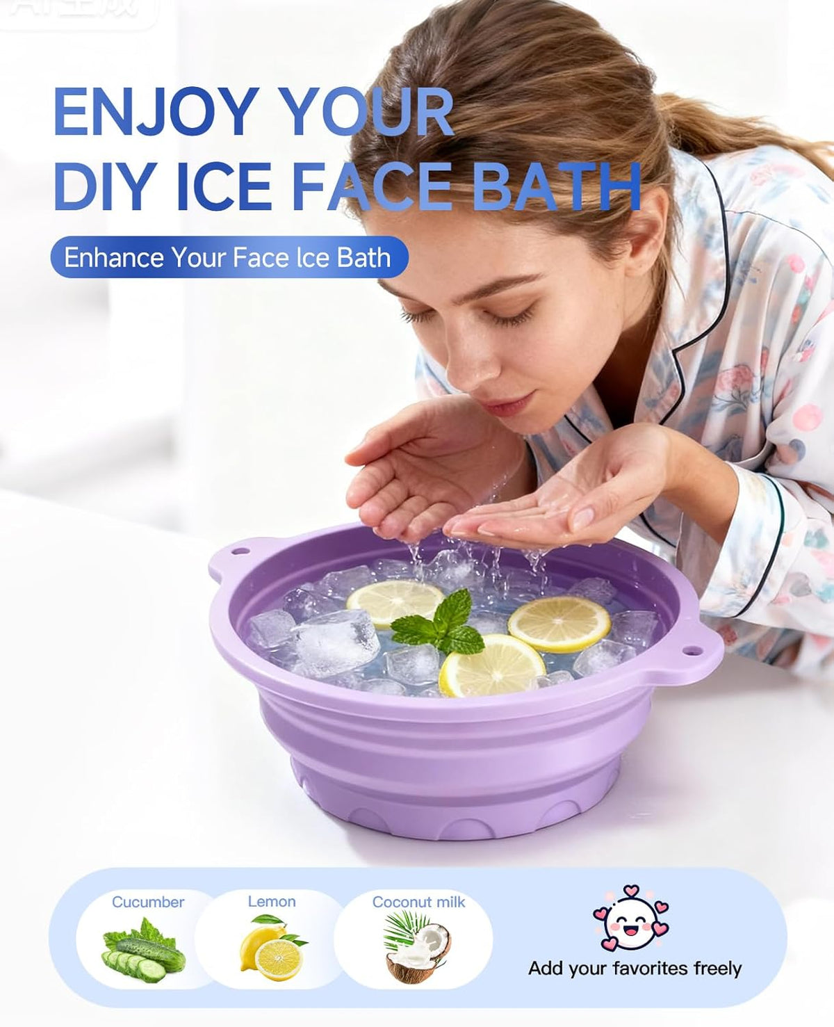 Silicone Ice Cube Bowl for Ice Facial & Cold Therapy, Foldable Facial Ice Bath with Built-in Icetray