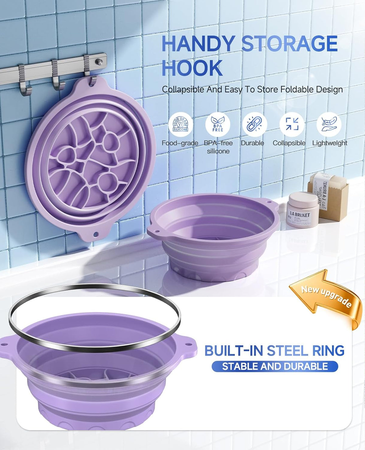Silicone Ice Cube Bowl for Ice Facial & Cold Therapy, Foldable Facial Ice Bath with Built-in Icetray