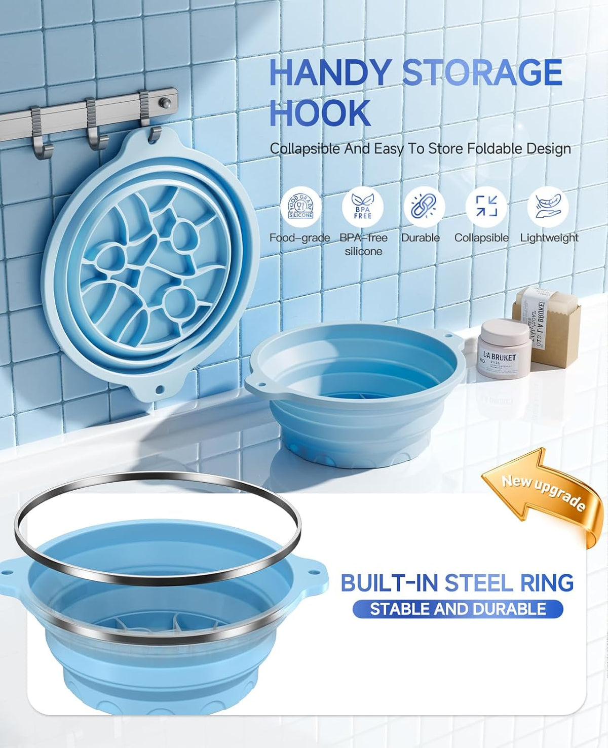 Silicone Ice Cube Bowl for Ice Facial & Cold Therapy, Foldable Facial Ice Bath with Built-in Icetray
