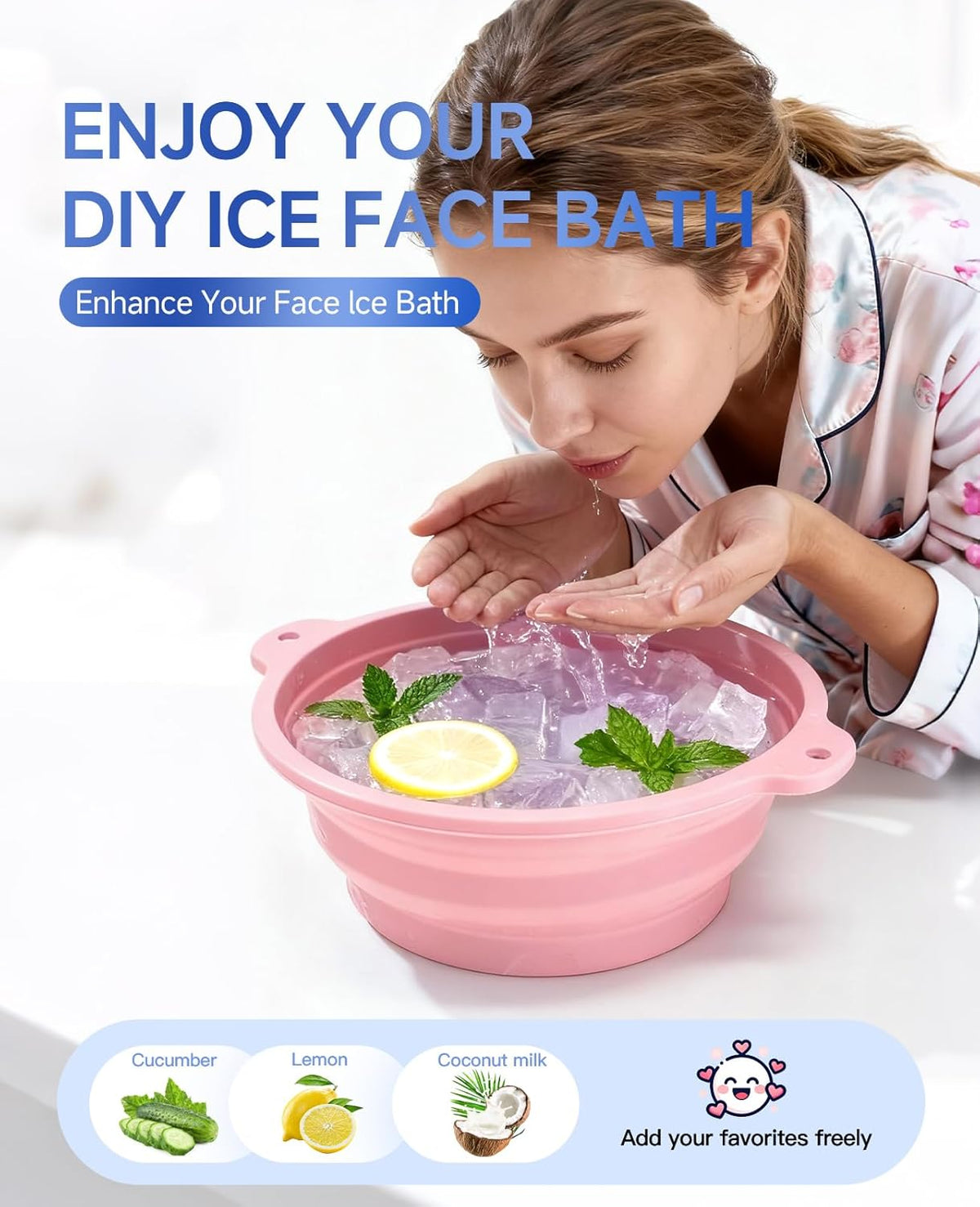 Silicone Ice Cube Bowl for Ice Facial & Cold Therapy, Foldable Facial Ice Bath with Built-in Icetray
