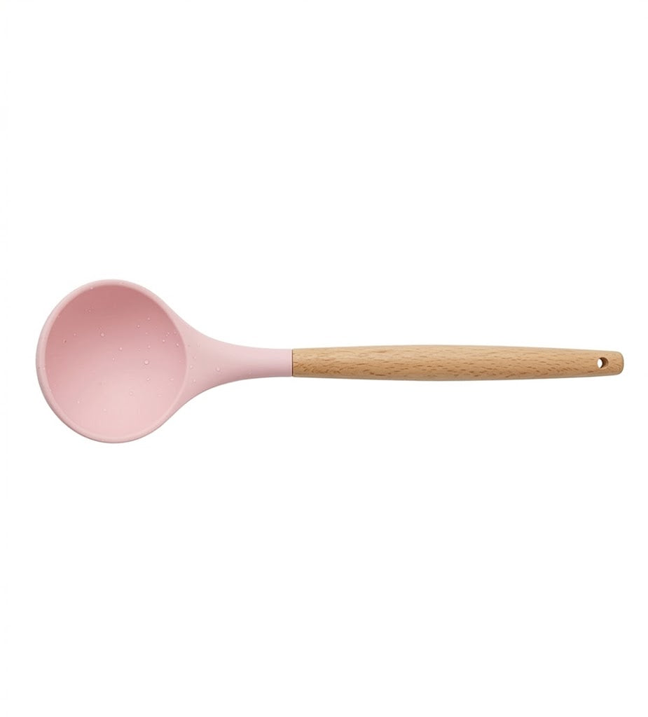 Silicone Ladle Wooden Handle, Silicone Kitchen Cooking Utensils - BPA-Free & Heat Resistant