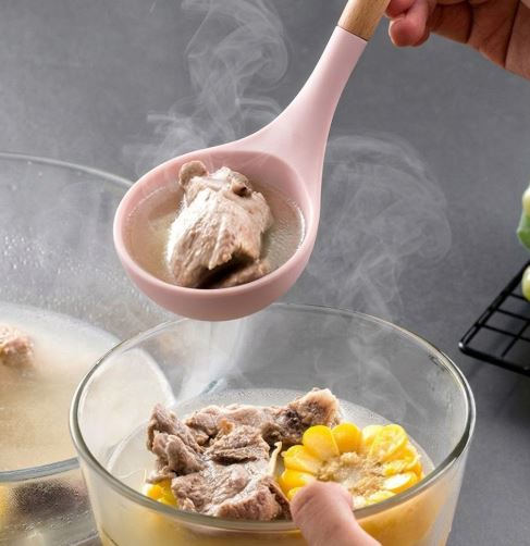 Silicone Ladle Wooden Handle, Silicone Kitchen Cooking Utensils - BPA-Free & Heat Resistant