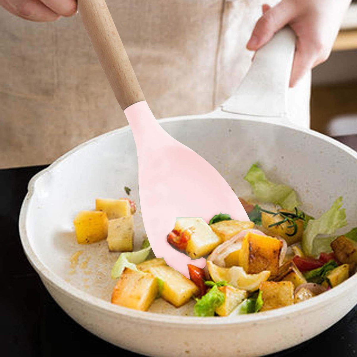 Wooden Handle Silicone Spatula Flexible & Heat-Resistant