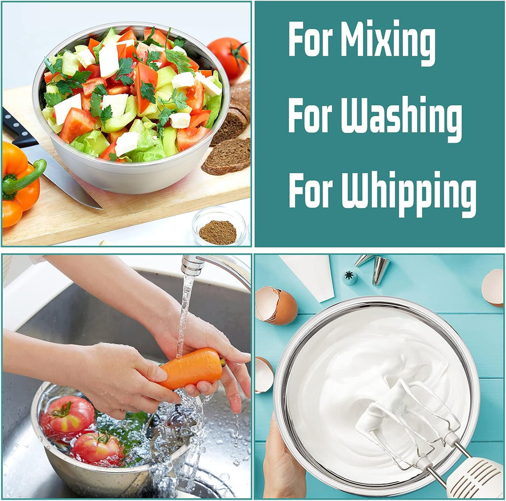 5-Piece Stainless Steel Mixing Bowl Set with Colorful Leak-Proof Lids, Versatile Kitchen Storage Containers