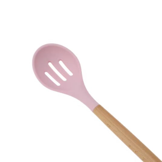 Slotted Silicone Spoon with a Wooden Handle, Kitchen Silicone Cooking Utensils