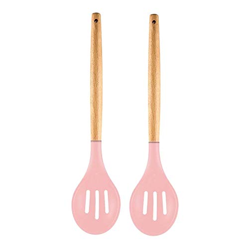 Slotted Silicone Spoon with a Wooden Handle, Kitchen Silicone Cooking Utensils