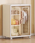 Small Wardrobe Closet, Folding Storage Bins with Doors, Portable Wardrobe with Wheels, Stackable Storage for Bedroom Dorm, Plastic Wardrobe for Hanging Clothes