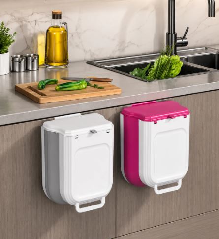Smart Hanging Trash Bin, Cabinet Garbage Bin, Smart Kitchen Organizer Bin, Fold Away Kitchen Waste Bin